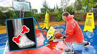We put a TON of SOAP on a Rainy Basketball court... ( ANKLE BREAKER )