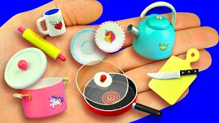 diy miniature pot, kettle, frying pan, plates and more, for a dollhouse.