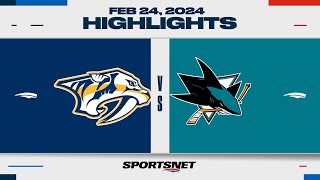 NHL Highlights | Predators vs. Sharks - February 24, 2024