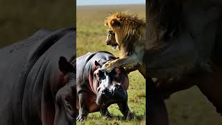 When a Lion Attacks a Hippo… This Happens! #NatureRaw #WildPredators #wildlife #animalshorts #lion