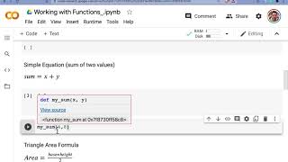 Functions in Python for beginners using Google Colab Notebook.