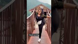 Morning Yoga Leg Stretching in bridge #shorts #leggings #yoga