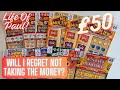 £50 mix of scratch cards, £50 of £5 and £3 cards, maybe today will be the day I win big!