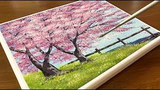 Cherry Blossom Painting Tutorial🌸/ Easy Acrylic Painting for Beginners Technique #15/ Relaxing ASMR