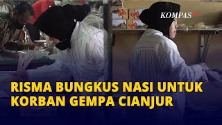 Momen Mensos Risma Bungkus Nasi untuk Warga Terdampak Gempa Cianjur