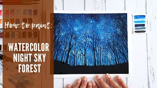 HOW TO PAINT Watercolor Night Sky Galaxy Forest | DIY Night Sky Painting | Step by Step Tutorial