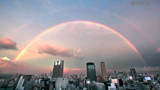 大阪上空に二重の虹