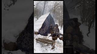 Winter Bushcraft Survival Shelter With Two Fireplaces