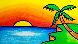How To Draw Sunset Scenery Easy For Beginners |Drawing Sunset Scenery Step By Step