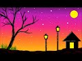 How to draw on computer | Scenery drawing | MS Paint tutorial | Beautiful moonlight scenery