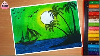 Green Scenery Drawing for beginners with Oil Pastels - step by step