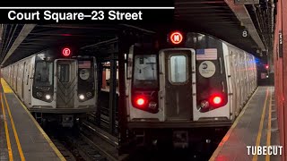 Ind queens blvd line: court square 23rd street (E) \u0026 (M) train action