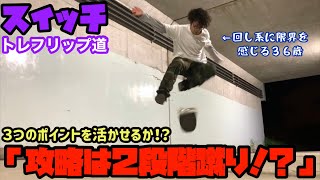 【３６歳の挑戦】スイッチトレフリップ道「攻略は２段階蹴り！？」【360キックフリップ 】【switch treflip】