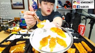 BJ유디티 정말 맛있어 보였던 새우튀김의 정체는? ( 등심돈까스+치즈돈까스+고구마돈까스+새우튀김+김치볶음밥+까르보나라떡볶이) 아프리카TV먹방