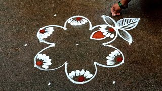 Aippasi madham new flowers kolam| 5*3dots pandaga muggulu|easy Friday kolam|Beautiful rangoli