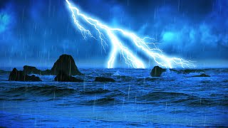 Rain and Thunder Sound with Ocean Waves ⚡ White Noise for Sleeping 10 Hours