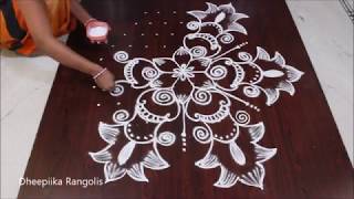 creative rangoli design with dots 11*6 -simple rangoli art design -beautiful kolams -easy muggulu