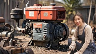 Genius girl pulled back a diesel engine from the waste mine  missing a lot of materials  and repair