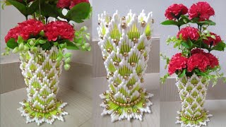 How to make flower vase | Easy flower vase | Cotton ear buds  flower vase | 132