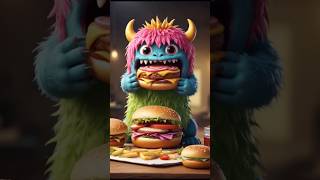 เมื่อสัตว์ประหลาดตัวน้อยกินแฮมเบอร์ #comedy #funny #aistory #aishorts #monster #hamberger #ai #aiart