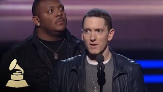 Eminem accepting the GRAMMY for Best Rap Album at the 53rd GRAMMY Awards | GRAMMYs