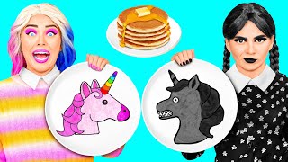 Pancake Art Challenge with Wednesday Addams by BaRaDa Challenge