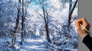 👍 Acrylic Landscape Painting - Forest Winter / Easy Art / Drawing Lessons / Satisfying Relaxing.