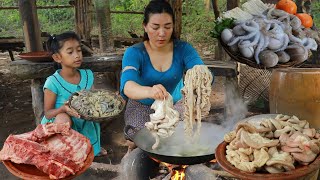 Cooking pork rib recipe- Pig intestine curry spicy so tasty- Steamed octopus tasty delicious