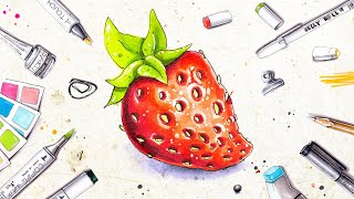Drawing STRAWBERRY with markers | How to color with Copic Markers #shorts #sketchbook #traveljournal