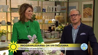 Programledarna är oense om VM-tröjorna ” Du är safe och DU är mer wild and crazy!” - Nyhetsmorgon (T