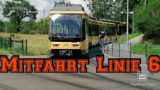 Mitfahrt in der Linie 6 der Straßenbahn Karlsruhe. In Echtzeit