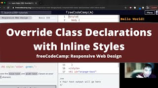 Override Class Declarations with Inline Styles (Basic CSS) freeCodeCamp tutorial