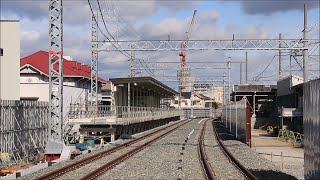 南海本線　浜寺公園駅の高架工事の現況　仮線と仮ホーム　Current status of elevated construction, Hamaderakōen Station　(2020.12)