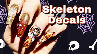 Skeleton Decals from CHARLIE'S NAIL ART | 31 Days Of Halloween Nail Art | Black Swan Beauty
