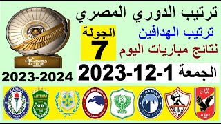 ترتيب الدوري المصري وترتيب الهدافين الجولة 7 اليوم الجمعة 1-12-2023 - نتائج مباريات اليوم