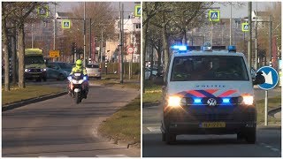 Politiemotor begeleidt Ambulance 17-128 \u0026 17-103 + Volkswagen T6 naar het Erasmus MC