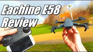 Eachine E58 Wifi FPV Drone DJI Mavic Clone Unboxing Review and Test Flight with Phone UFO App