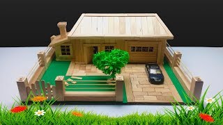 How to Make a house with wooden ice cream sticks with a large garden | popsicle sticks