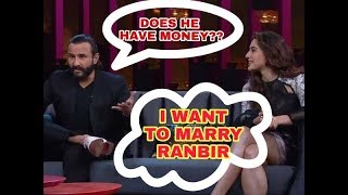 Saif Ali Khan daughter Sara Ali Khan wants to marry Ranbir Kapoor || Koffee with Karan