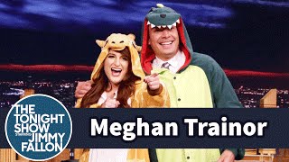 Meghan Trainor Gives Jimmy a Dinosaur Onesie