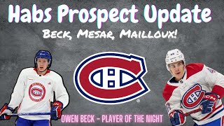 Habs Prospect Update - Owen Beck, Filip Mesar, Logan Mailloux