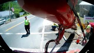 Small Town Center USA Interrupted by Concrete Mixer Pouring Concrete for Some Sidewalks