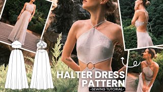 Allie - Halter Maxi Dress Tutorial + sewing pattern,  DIY 1 hour dress