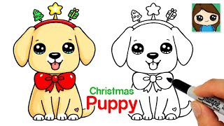How to Draw a Puppy Dog for Christmas Easy 🎄⭐️