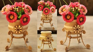 Jute flower vase | Home decorating handmade idea | Easy Flower Pot Showpiece DIY | New 2020