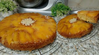 كيكة الخوخ 🍑 المقلوبة  ندمت حتى جربتها اش منك يا خفة ولذة نوضو وجدوها هاذي وقتها  وفرحو بها وليداتكم