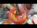 How To Cook An Egg Omelette In A Tomato  Rare Recipe  Wild Survival Style  my village food