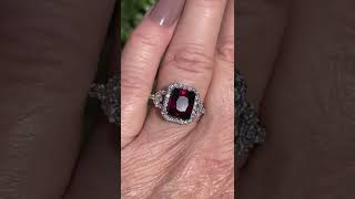 Modern 18ct White Gold Rhodolite Garnet And Diamond Halo Ring