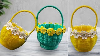 Make a vase from a paper cup and wool threads/craft idea / wool flower vase/home decor /DIY