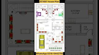 35' X 60' House Plan | 35x60 home Plan | 35*60 House Map with 2bhk Parking #shorts